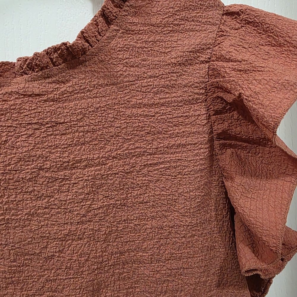 SHEIN Rust Ruffle Sleeve Blouse - Picture 2 of 5